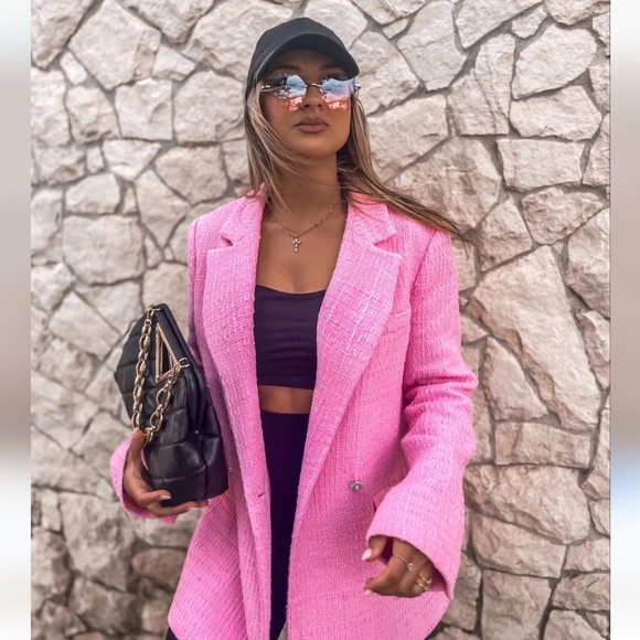 ZARA Textured Tweed pink blazer bloggers Fav size XS - Picture 6 of 16